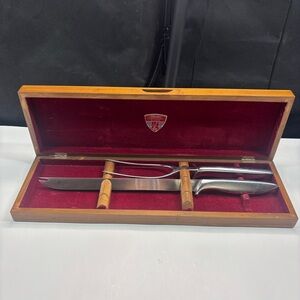 RARE Vintage GERBER LEGENDARY BLADES CARVING SET Solid Walnut Case MADE IN USA